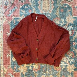 Free People Found My Friend Cardi Terra-cotta Red Size Medium